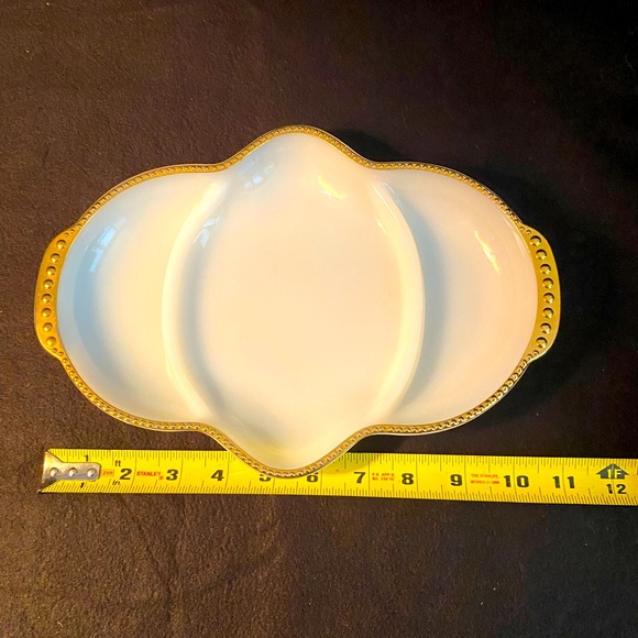 Other Vintage Fire King White Milk Glass With Gold Foil Relish Dish